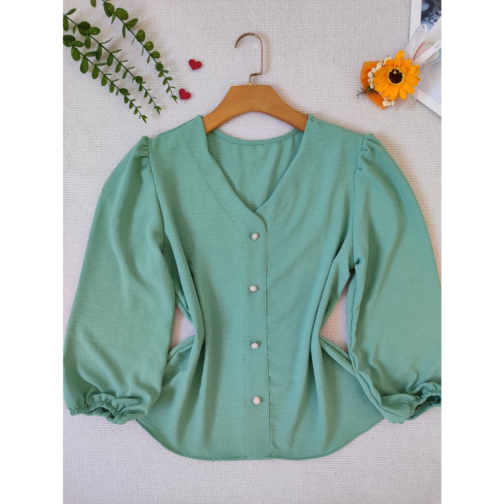 L.L.MODAS FEMININA   blusa feminina frente com botao manga 3/4 tecido duna