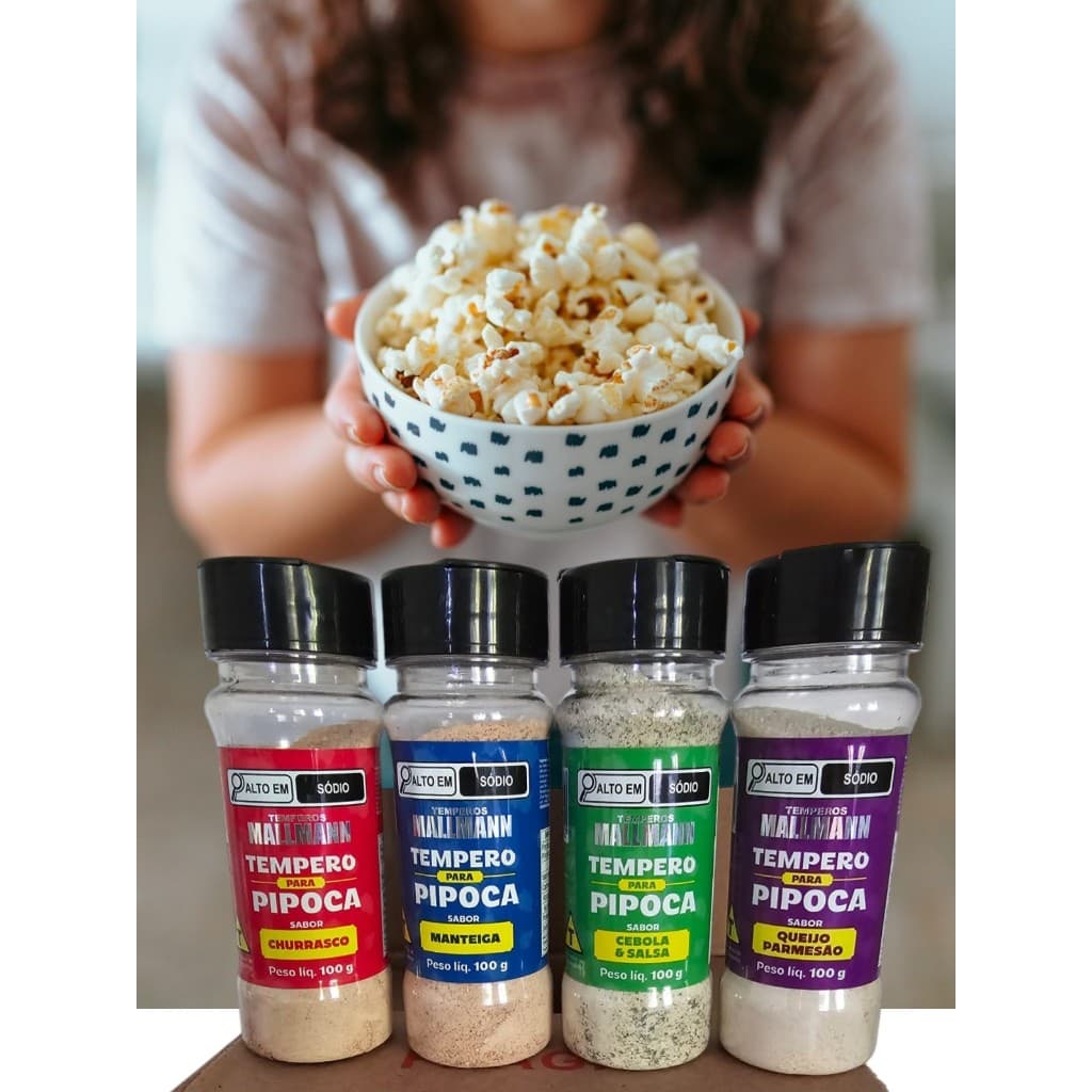 kit 2 Temperos para pipoca festa junina 4 sabores manteiga churrasco queijo e parmesão  cebola e salsa cinema