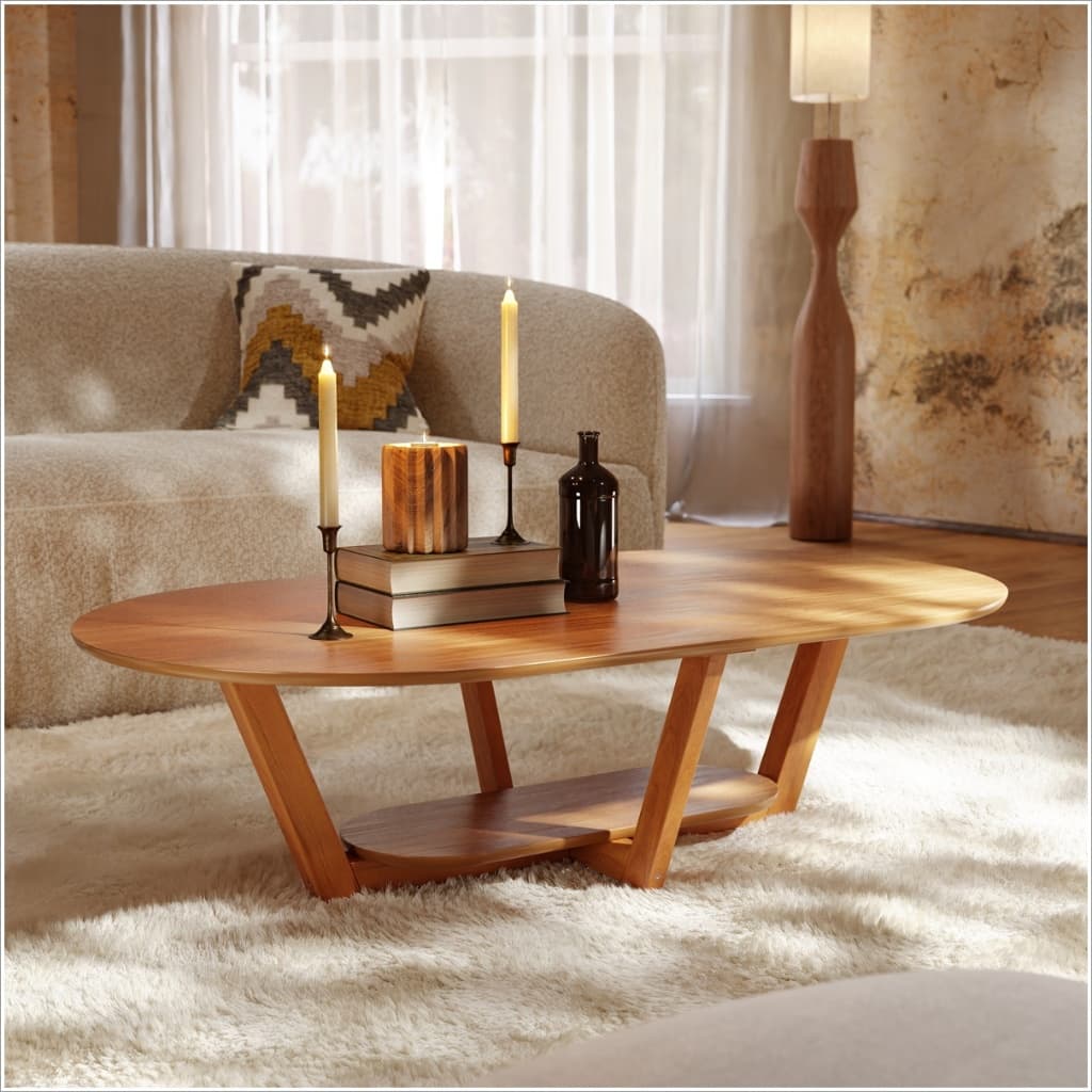 Mesa de Centro Para Sala Recepção Consultório Oval Elegante Nature - Decora Móveis Online
