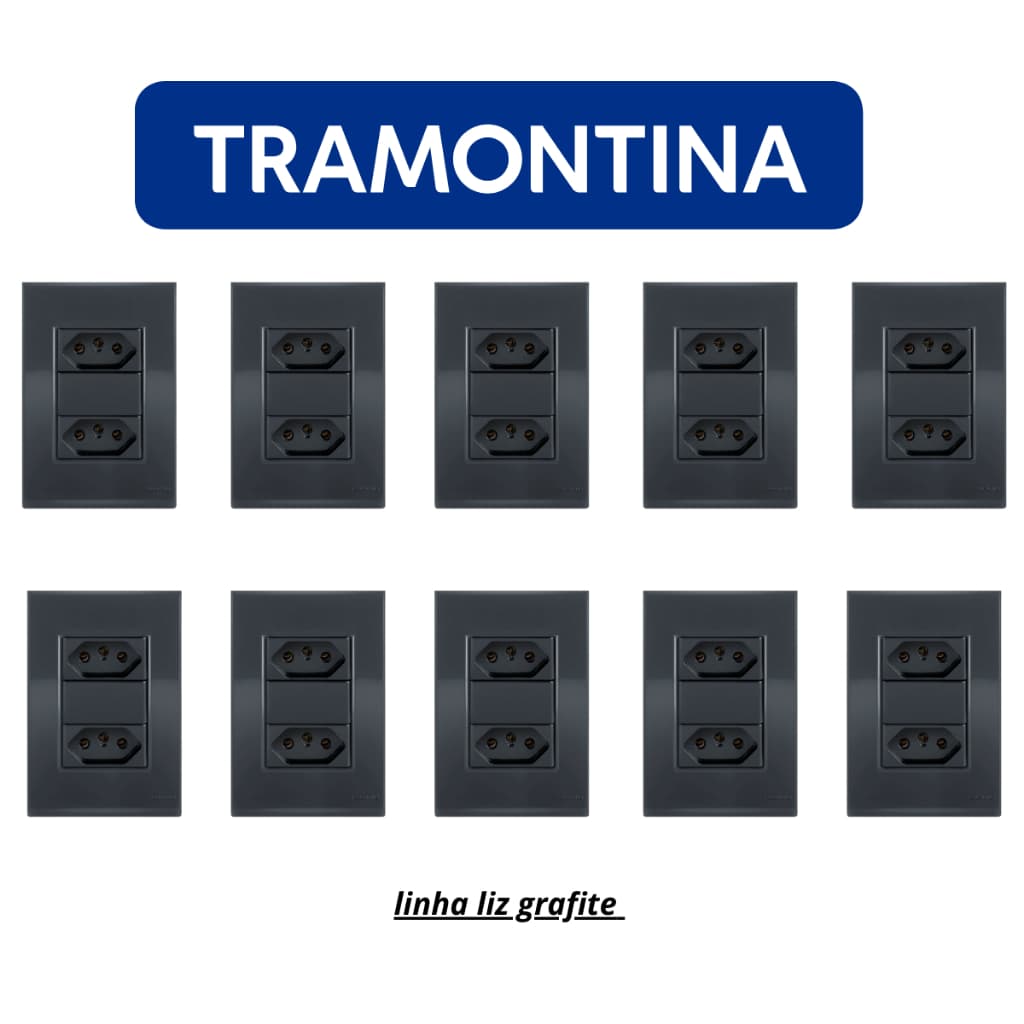 Kit 10 Unidades Conjunto Tomada e interruptor Tramontina Liz Grafite