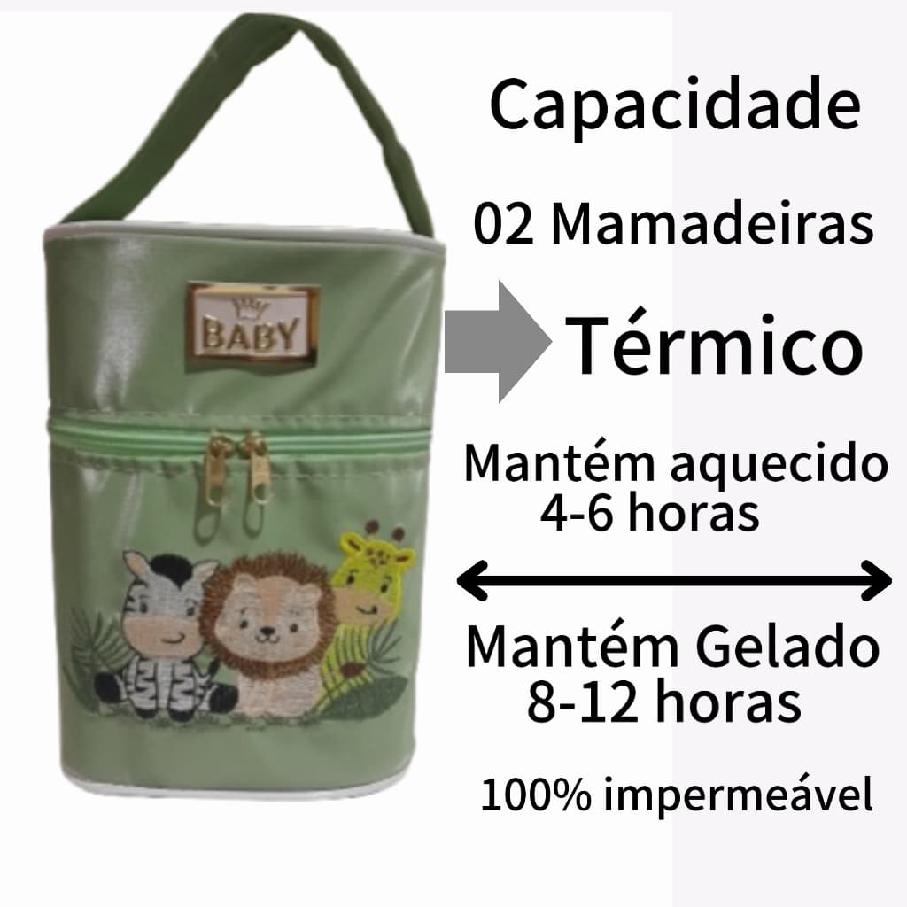 Porta Mamadeira Termico Duplo Com Isopor Tema Safari 100% Impermeavel
