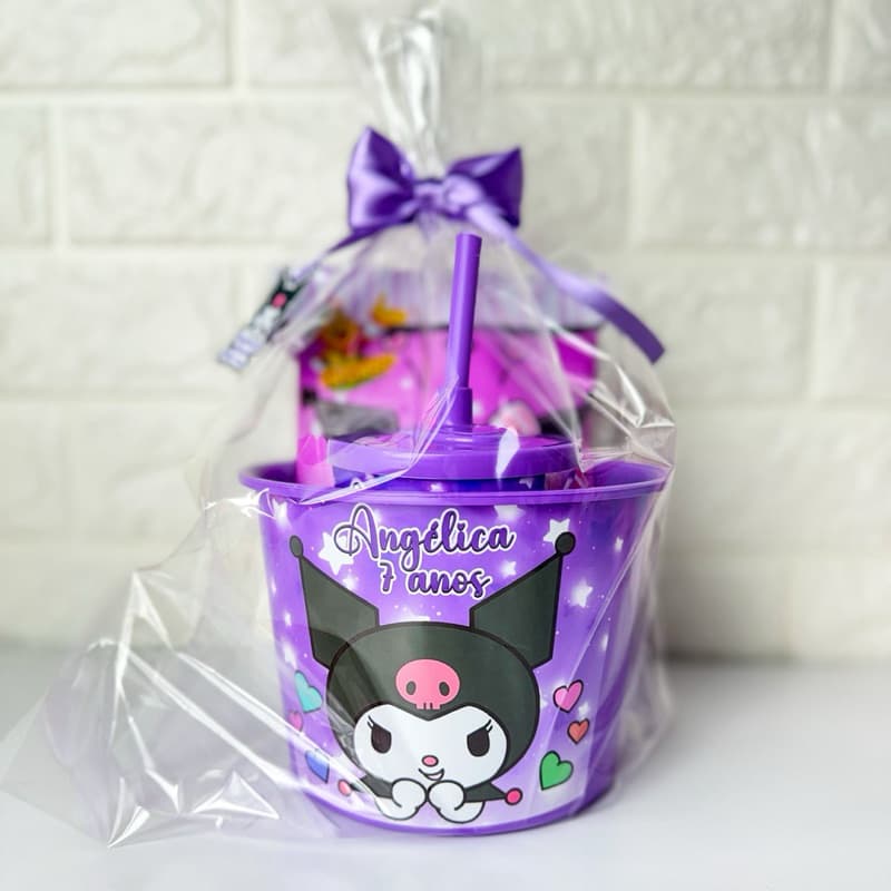 Kit Cineminha-Kurumi de Hello Kitty|Brinde personalizado para festa infantil| Copo 500ml e Balde 1,5