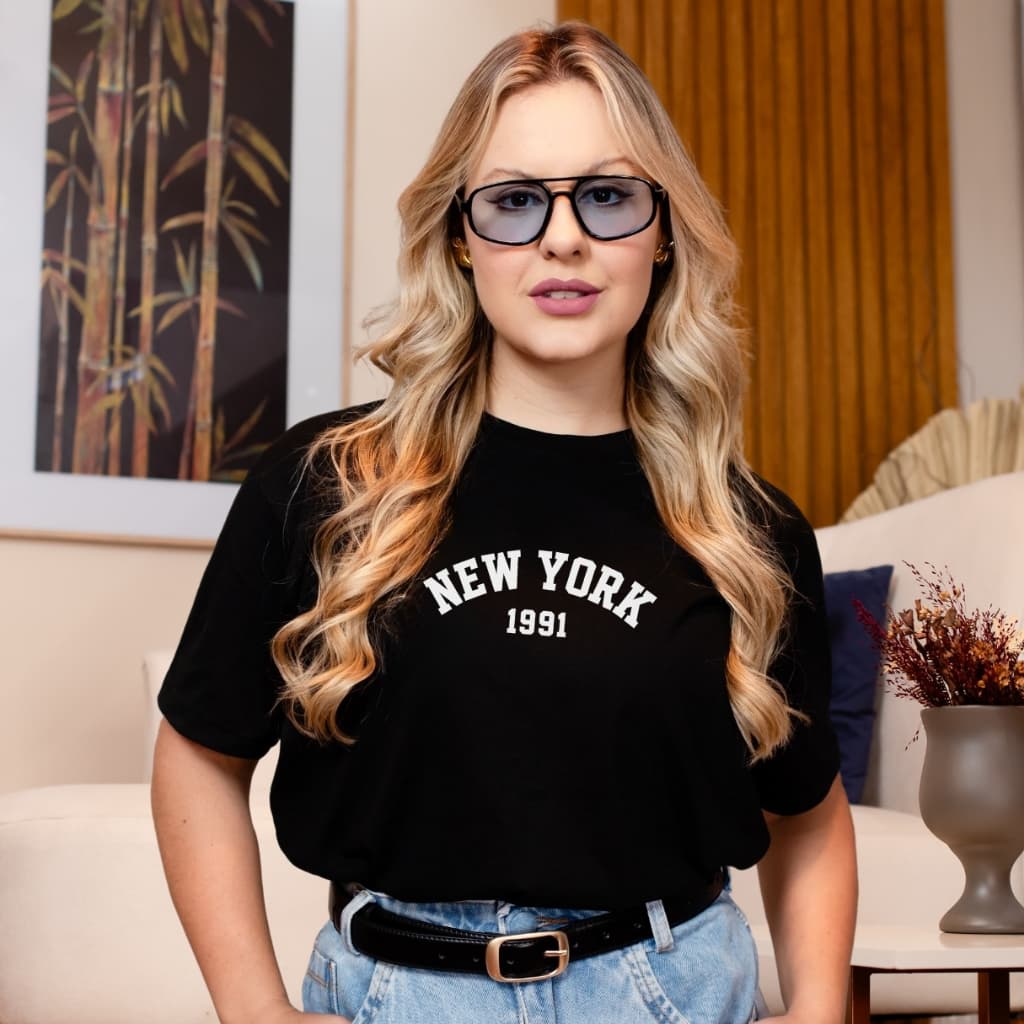 T-Shirt Feminina Estampada Camiseta New York Gola Redonda 100% Algodão