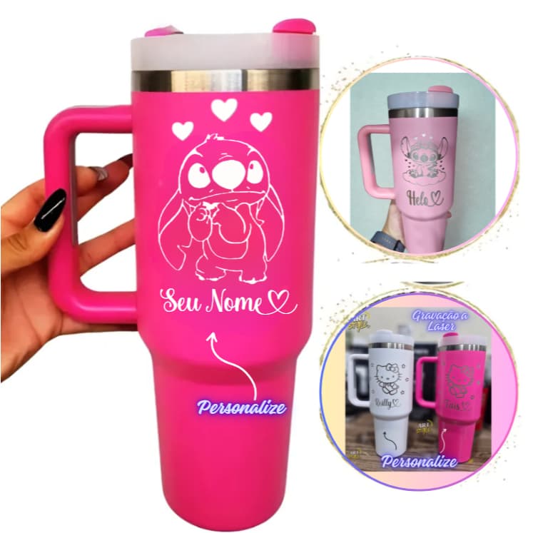 Copo Inox Térmico Stich De Influencer/ Blogueira Personalizado Com seu nome 1.200ml