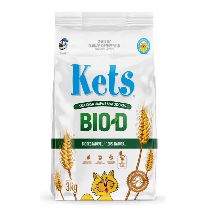 Areia Biodegradável para Gatos KETS BIO-D Granulado Higiênico 3 KG