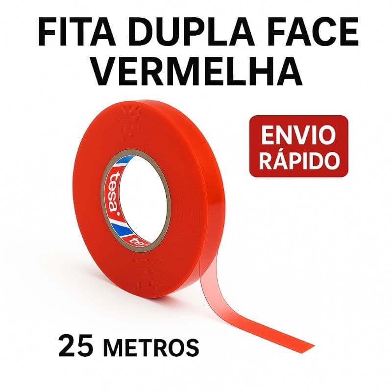 Fita Dupla Face Adesiva 7x25m - Liner - Vermelha - Neo Brasil - Fixação - Forte - Artesanato e DIY