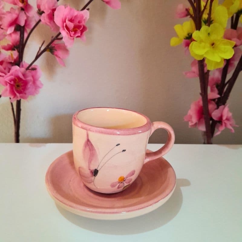 Xícara Café Com Pires em Cerâmica Pintado a Mão Louças Decoração