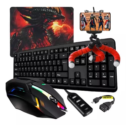 Kit Gamer Completo Mobilador Teclado Mouse Cor Preto Tipo C Exbom