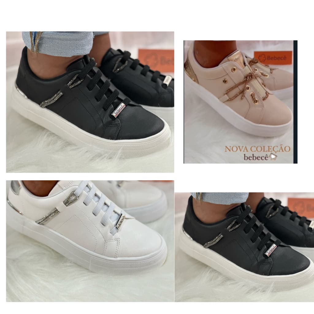 Tênis Feminino Casual Bebecê Dourado Calce Fácil Laço Brilhante Metalizado Moda Feminina