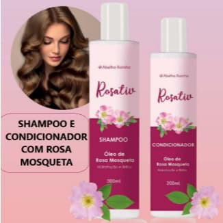 kit SHAMPOO E CONDICIONADOR ROSATIV ROSA MOSQUETA 300ML ABELHA RAINHA brilho maciez