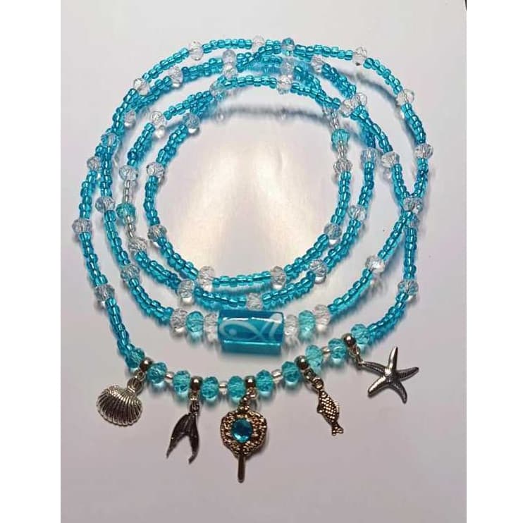 Guia Fio de Conta Proteção Yemanja Iemanja Cristal 8MM Azul e Transparente com Firma e Pingente Umbanda Candomblé