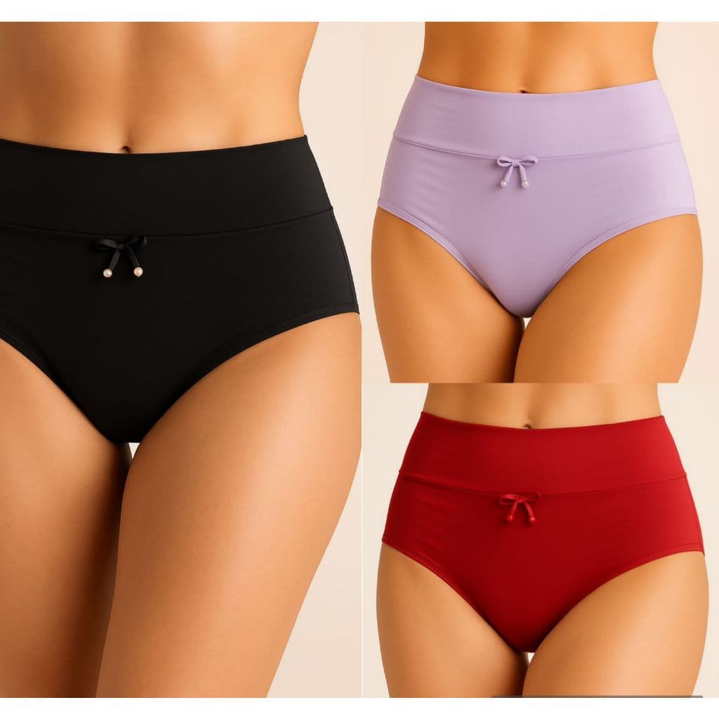 Kit 3 Calcinha Cós Alto Segura Barriga Estilo Romantic Tanga Conforto