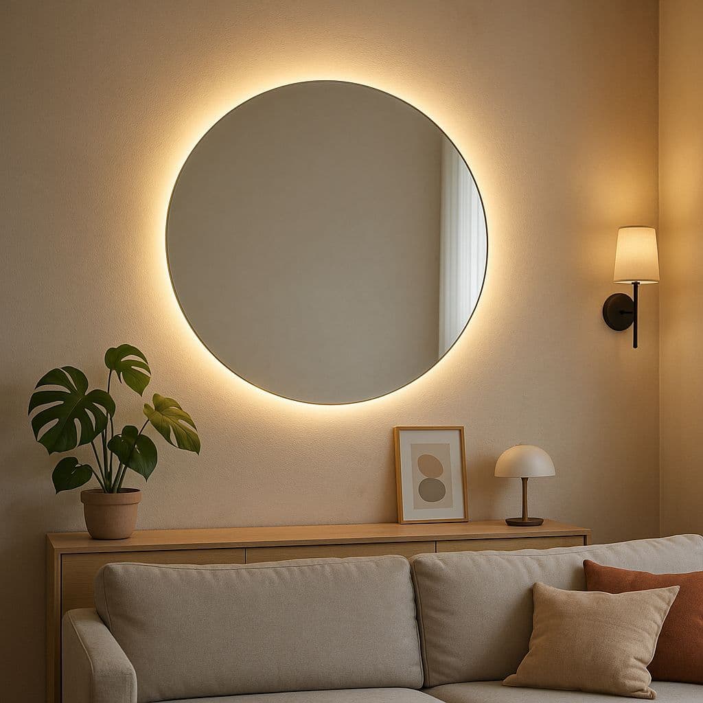 Espelho Redondo Decorativo Lapidado com Led  Espelho Para Sala Espelho Para Quarto Espelho Para Banheiro Cozinha