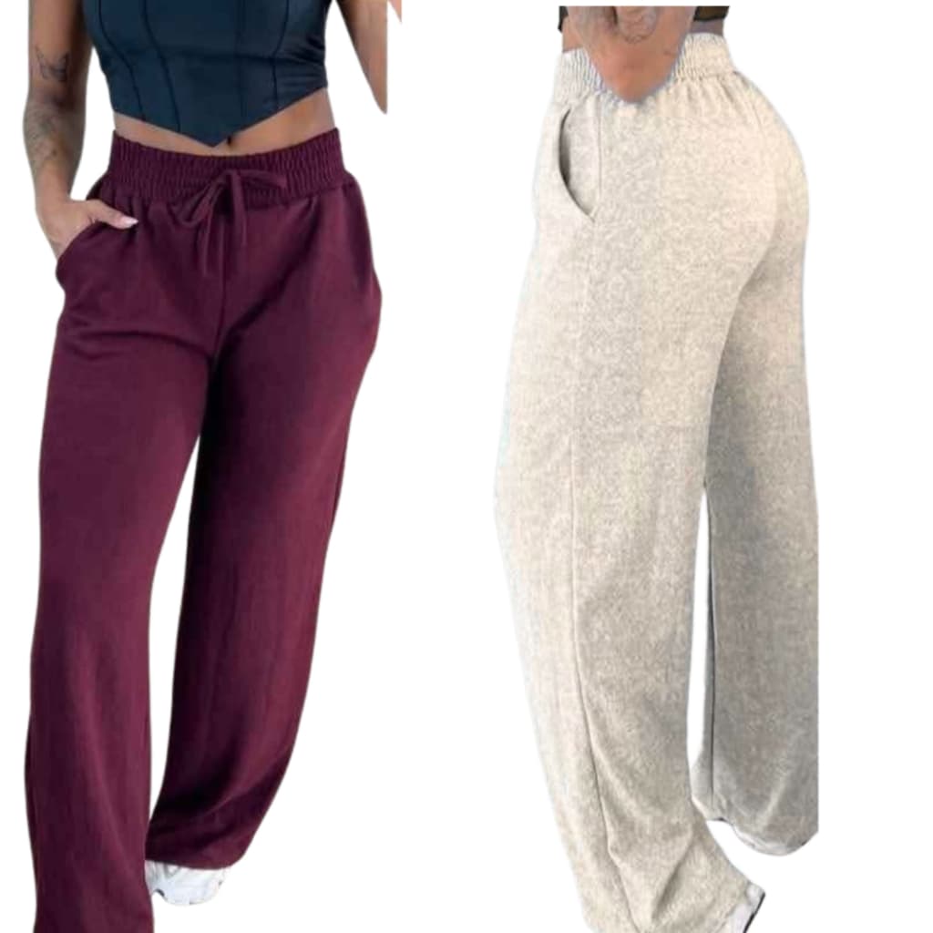 Kit 2 Calças Pantalona Feminina Lanzinha Cintura Alta Confortável Moda 2026