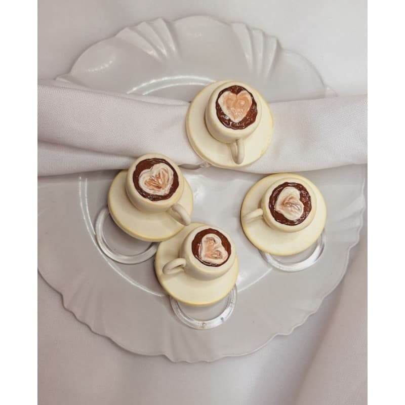 Kit porta guardanapo xícara de café latte personalizado em Biscuit