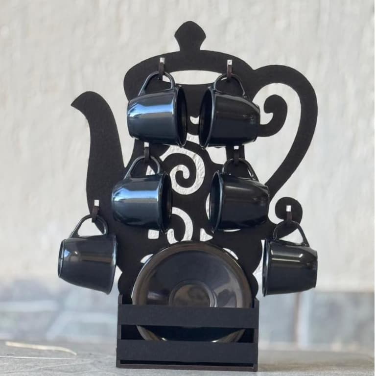 Porta Xícaras Personalizado Bule com 6 Xícaras e 6 Pires de Plástico para Café Chá Bebidas