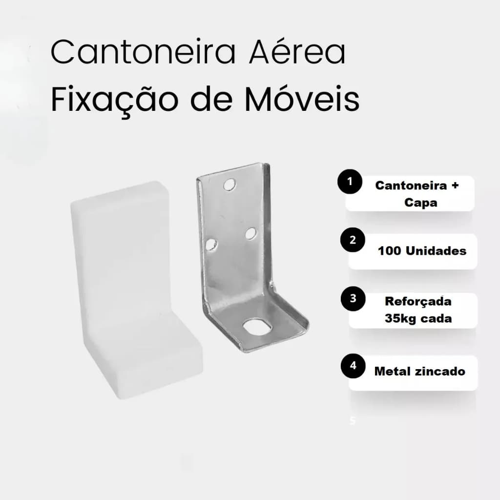 100 Cantoneiras Reforçadas Para Armário Suspenso Aéreo Com Capa Branca