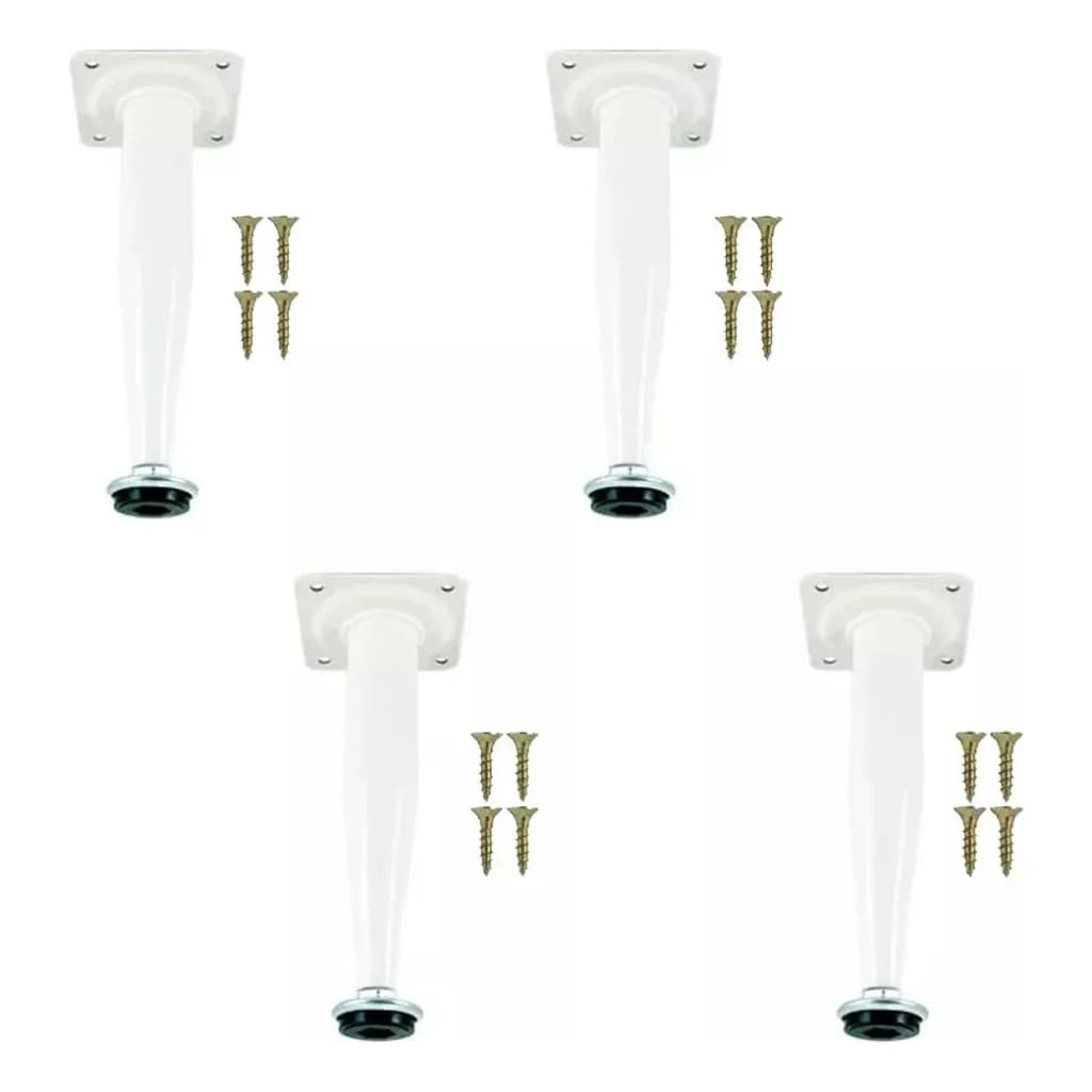 Kit 4 Pé Cônico De Aço Branco De 10cm Para Móveis Geral Branco