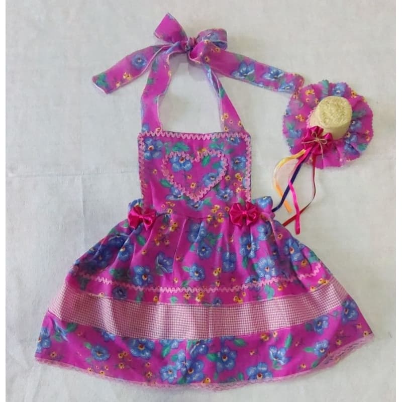 fantasia junina com tiara decorada - infantil e juvenil - avental - salopete - jardineira