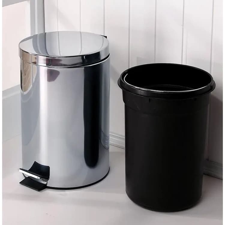 Lixeira Inox Redonda Multiuso - 12 Litros pedal aço lixo banheiro Cesto de Lixo Interno Removivel