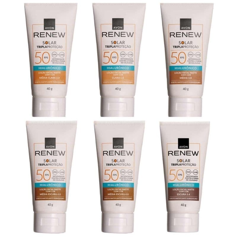 Protetor Solar Com Cor Renew Avon - Loção Facial Matte Clara ou Média ou Escura FPS 50 - 40 g