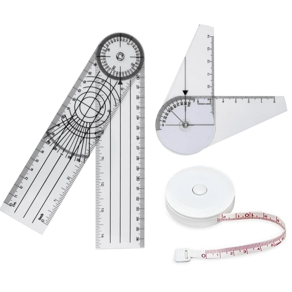 Kit Goniômetro Grande 36cm + Goniômetro Pequeno 14cm + Trena Antropométrica 1,5m Fisioterapia Saúde