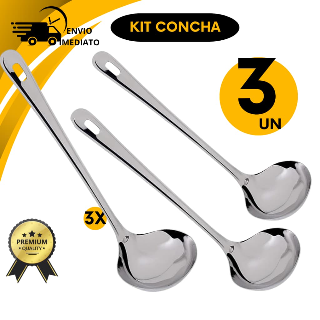 Jogo De Utensílios Conchas Inox Para Cozinha Restaurante Casa Ideal Sopas Caldos Molhos