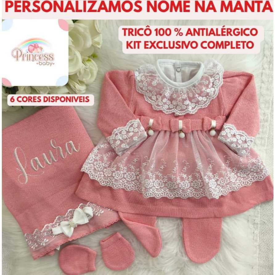 Kit Saída de Maternidade Menina Trico Conjunto Recem Nascido Princesa Completo 6 Pecas