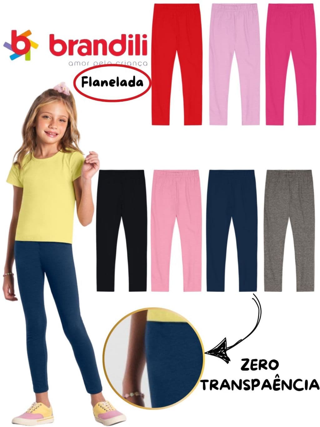 Legging Flanelada Infantil Brandili Lisa Básico Diversas Cores Lindas 80106