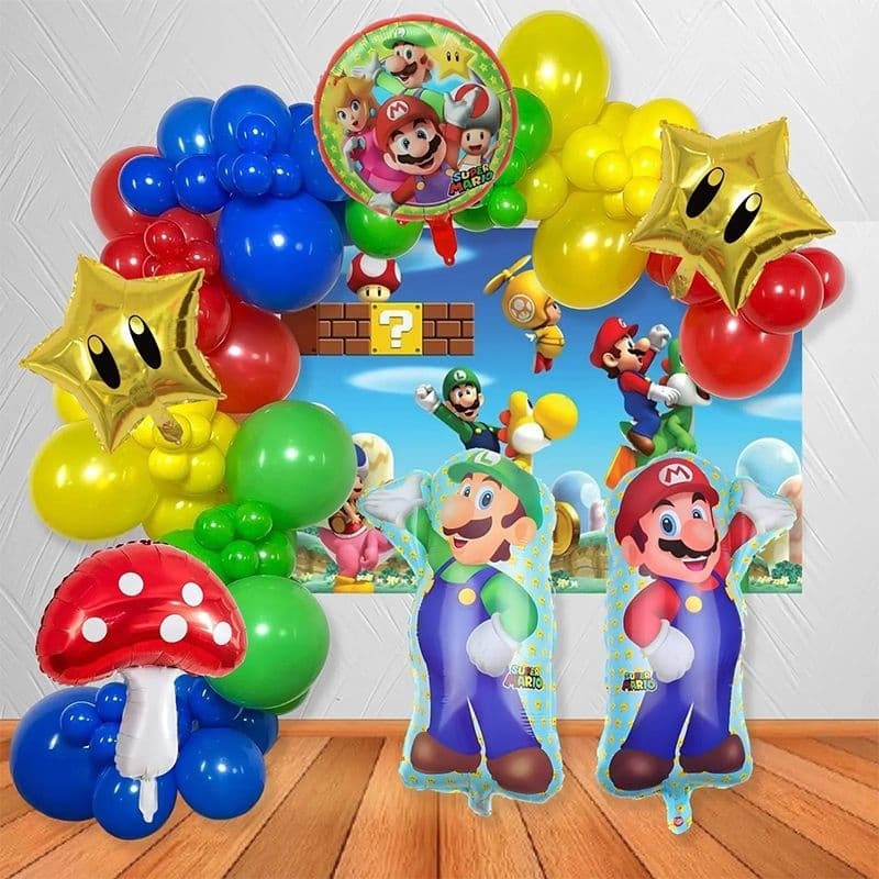 Kit Balões Mario Bros Premium 108 festa temática kit balões arco desconstruído balões gigantes metalizados super mario