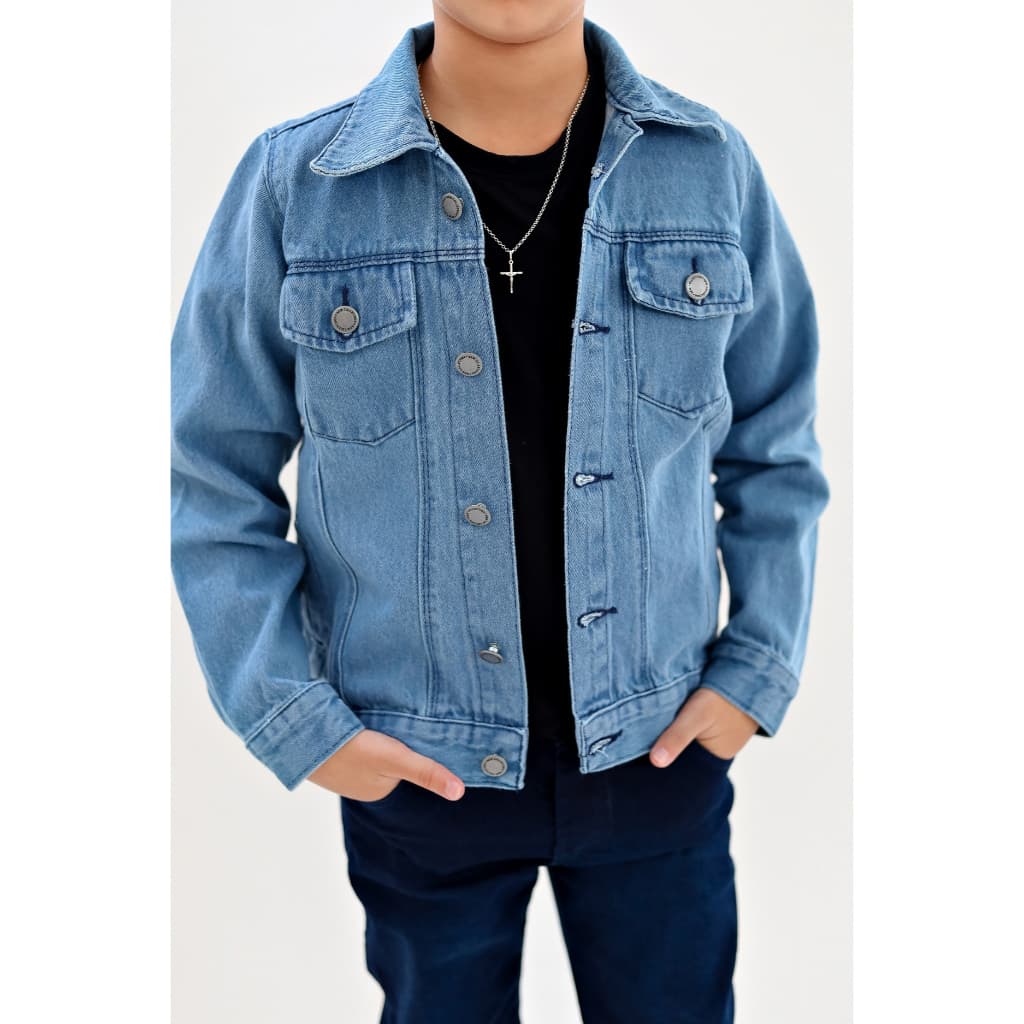 Jaqueta Jeans Infantil Menino - Tecido Premium Casaco Infantil Jeans Unissex Masculino