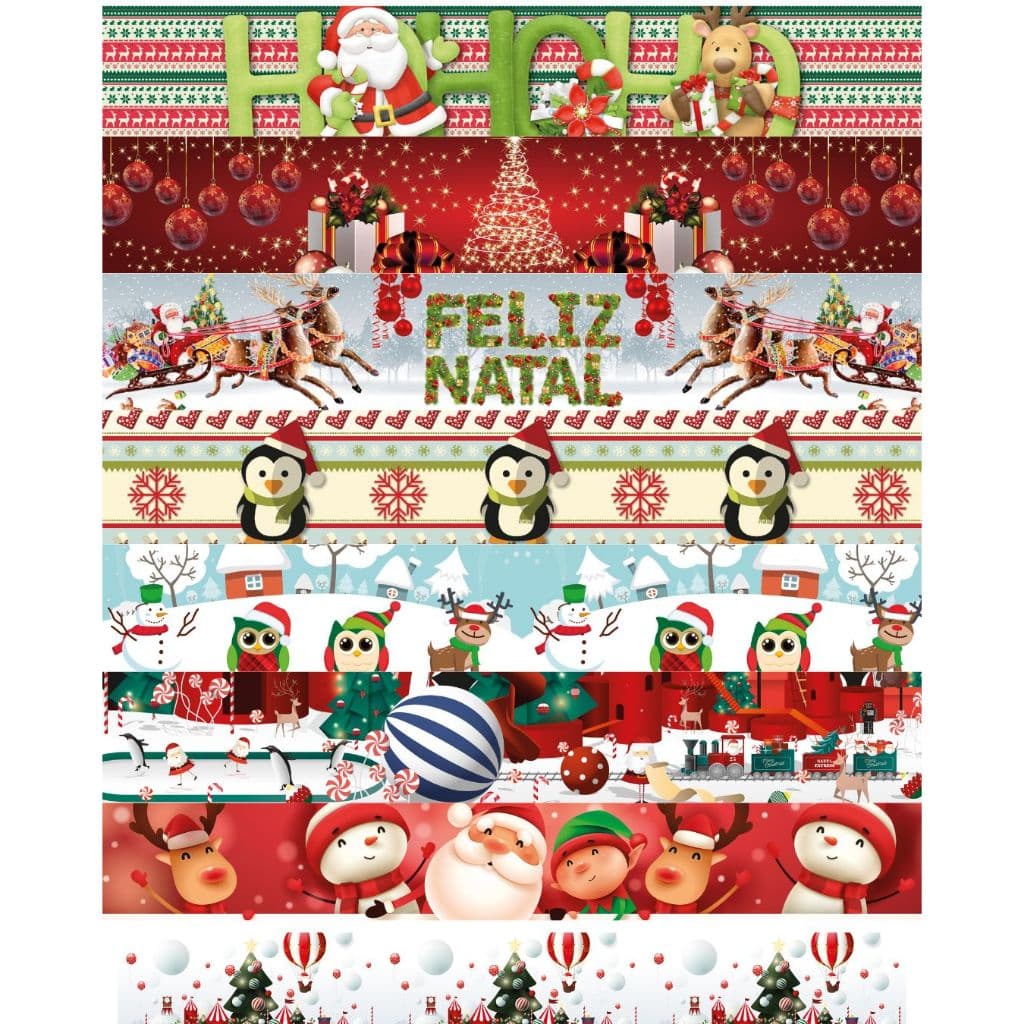 Kit com 32 Faixas barrado Digital Natalinas e ganhe 02 Faixas de brinde, 49 cm x 12 cm largura para panos de prato arte