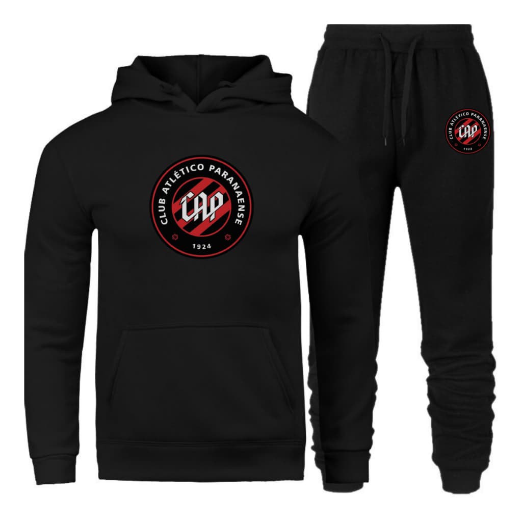 Conjunto Moletom Athletico Paranaense PR Furacão Logo Antigo Flanelado Capuz