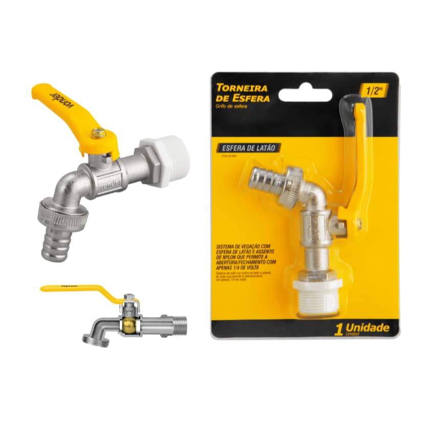 Torneira de Esfera Jardim Tanque Quintal Metalica 1/2" com Bucha de Redução de 3/4" Vonder
