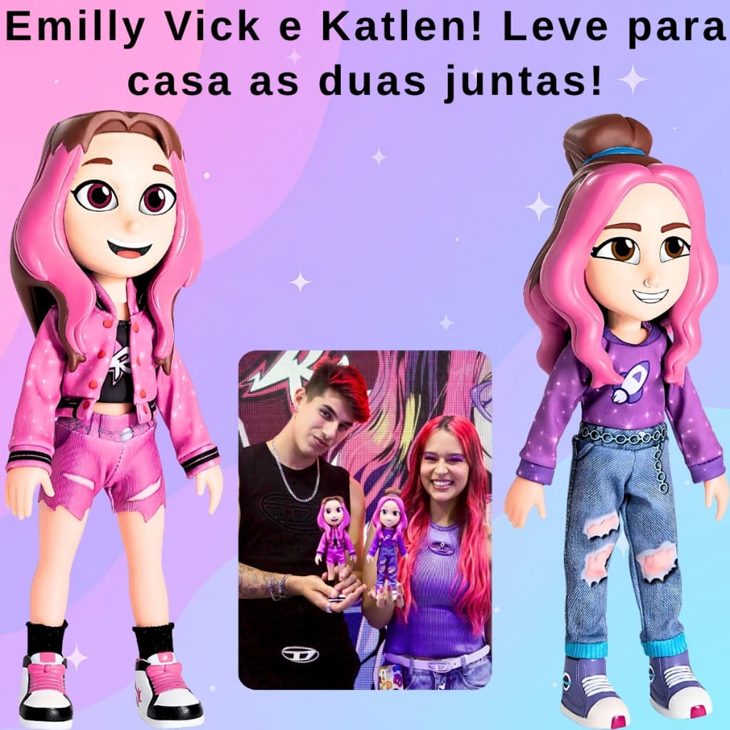 Kit 2 Bonecas Emilly Vick E Katlen Influencers Youtubers Dos Rosas Articuladas Original Licenciada