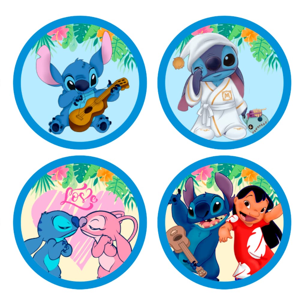 Kit 120 Adesivos Lilo e Stitch Angel | Etiqueta Redondo Stitch - Tam. 4x4cm - Aniversários e Brindes
