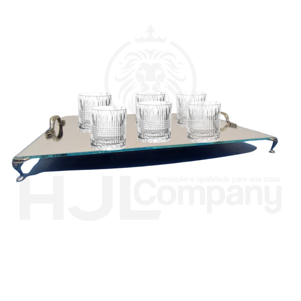 Bandeja de Vidro 20x31 cm com Alças Metálicas  Decorativa, Organizador de Perfumes, Maquiagem e Café