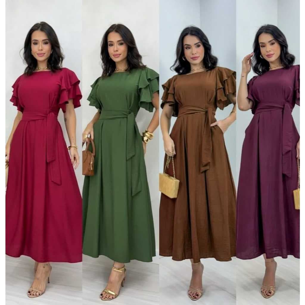 Vestido Longo com Manga Bufante – Estilo e Sofisticação