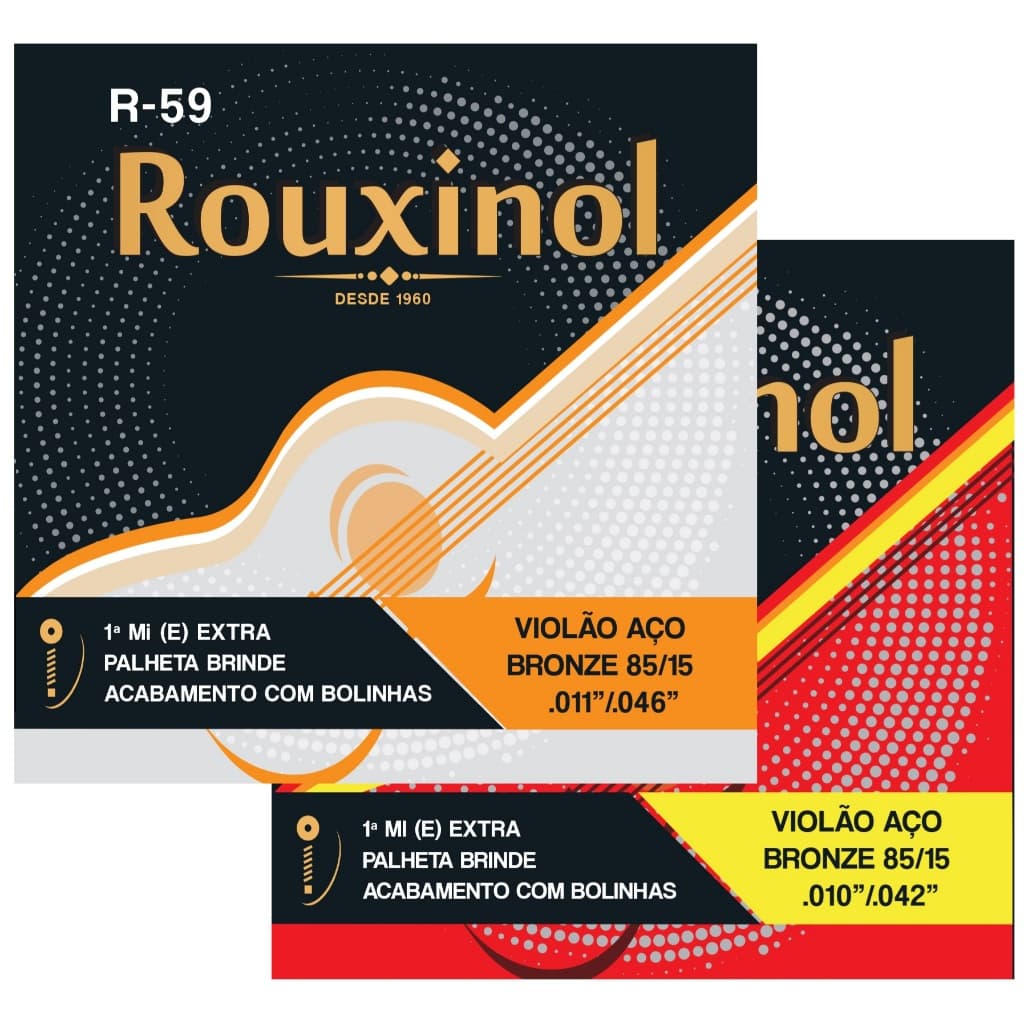 Cordas para Violão Aço Rouxinol Bronze ( 010 , 011 ) – Com Palheta e 1ª Extra