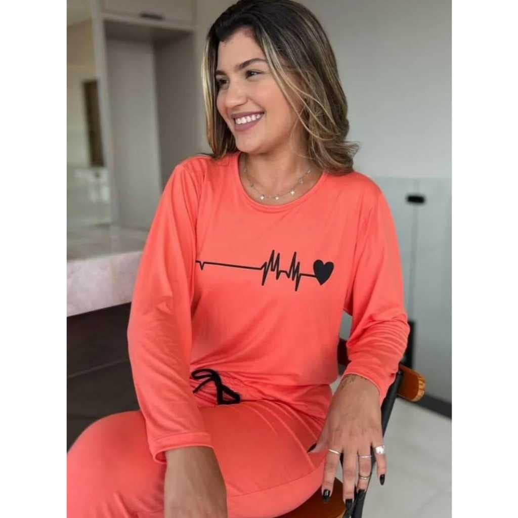 Pijama Feminino Adulto Manga Longa - Calça Comprida Confortável LF004