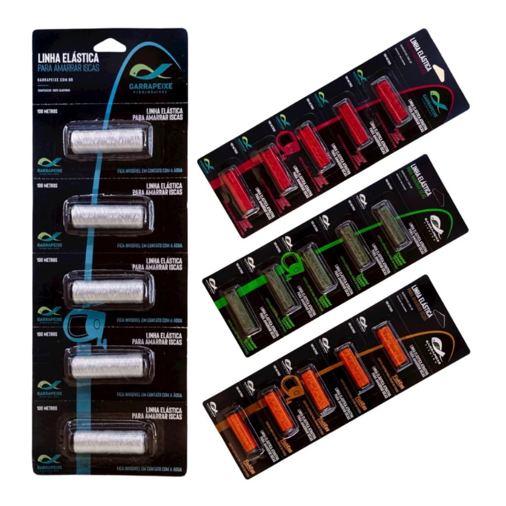 Kit 5 Elastricot Transparente Colorido 100m com Aditivo Elástico Amarra Isca Garra Peixe para Pesca