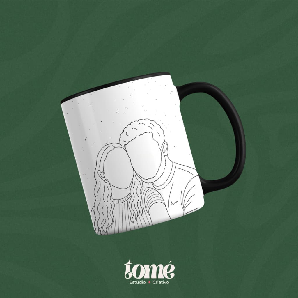 Caneca personalizada com silhueta traços de foto lineart - Presente para Pais, Namorados Casal Amigos Família