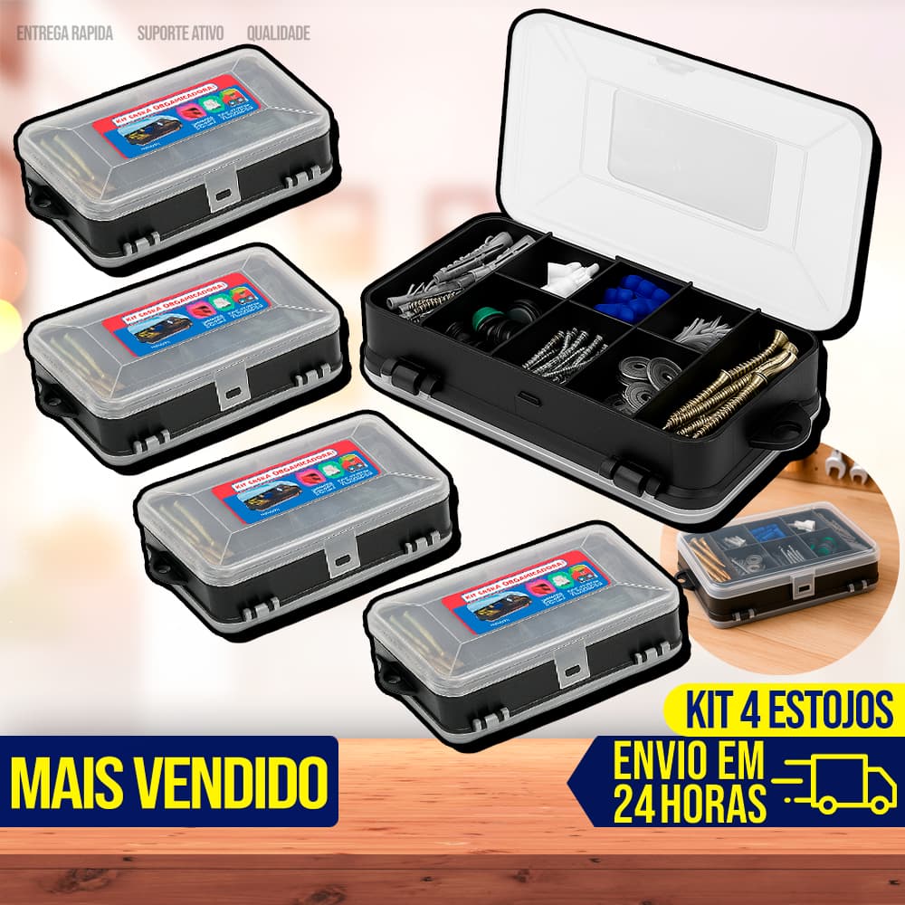 Kit 4 Maleta Caixa de Ferramenta Estojo Organizador Multiuso Plástica Parafusos Buchas Pregos