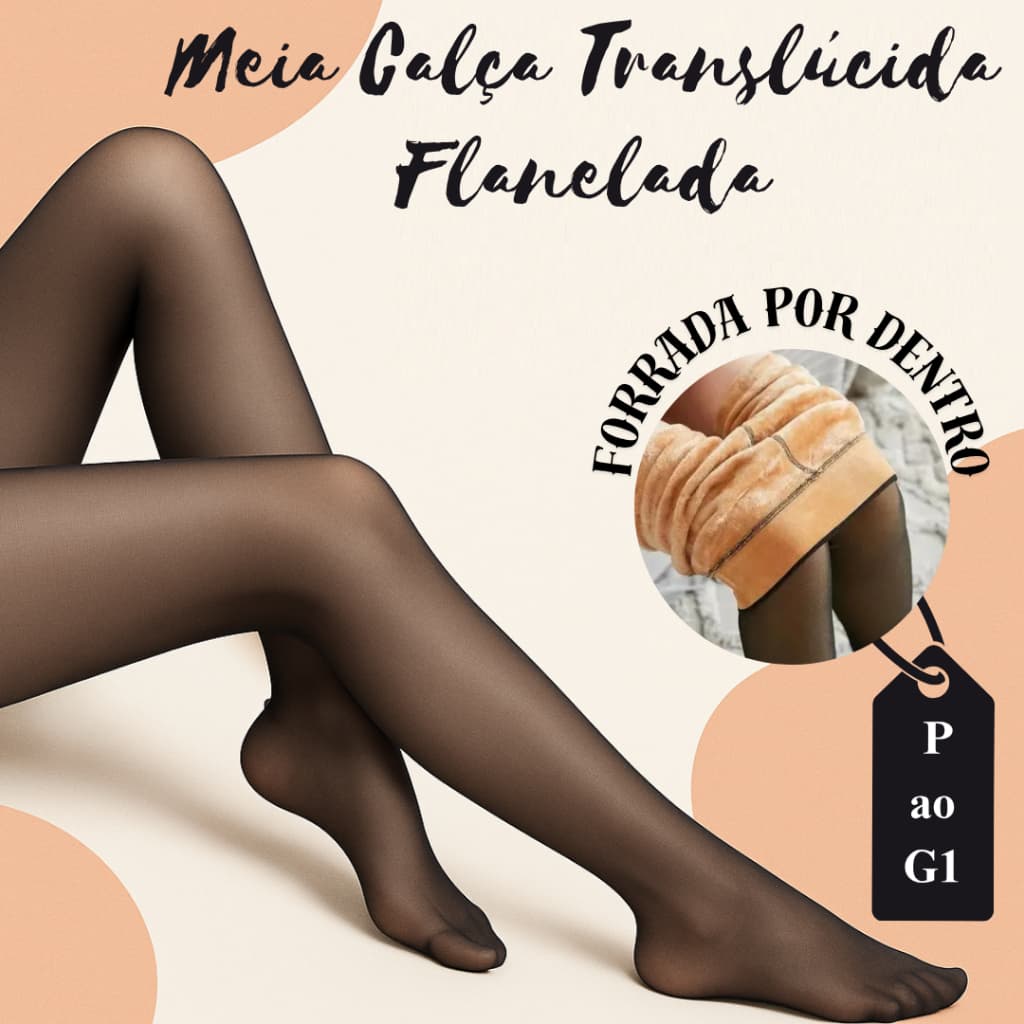 Meia-Calça Térmica Forrada Peluciada Translúcida De Lã Grossa Feminina Super Elástica Slim Plus Size Com Pé Curve 220g