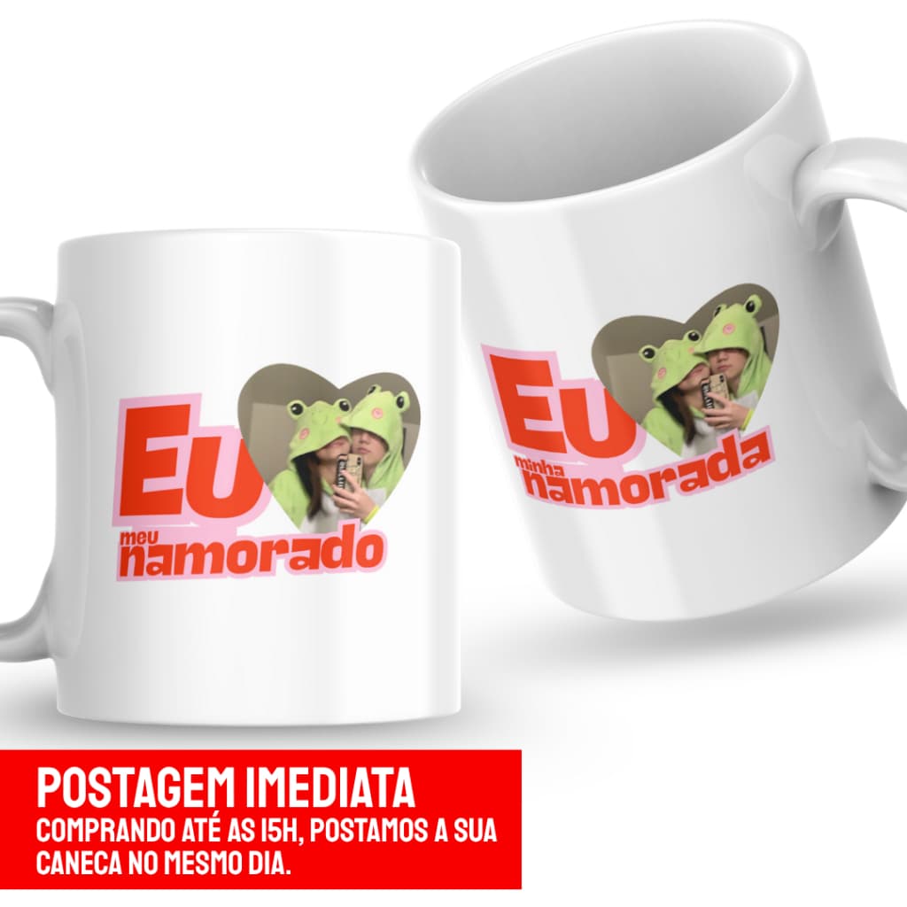 KIT 2 Canecas Xicaras Porcelana 325ml Eu Amo Namorado Namorada Dia Dos Namorados Personalizada