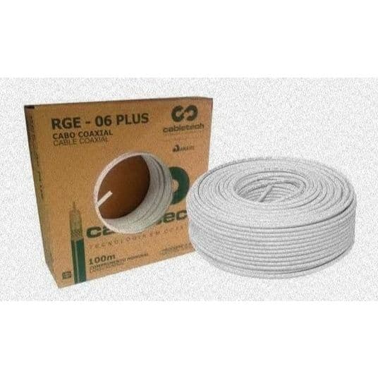 Cabo Coaxial RG6 Blindado 100m Branco com Malha 60/90%