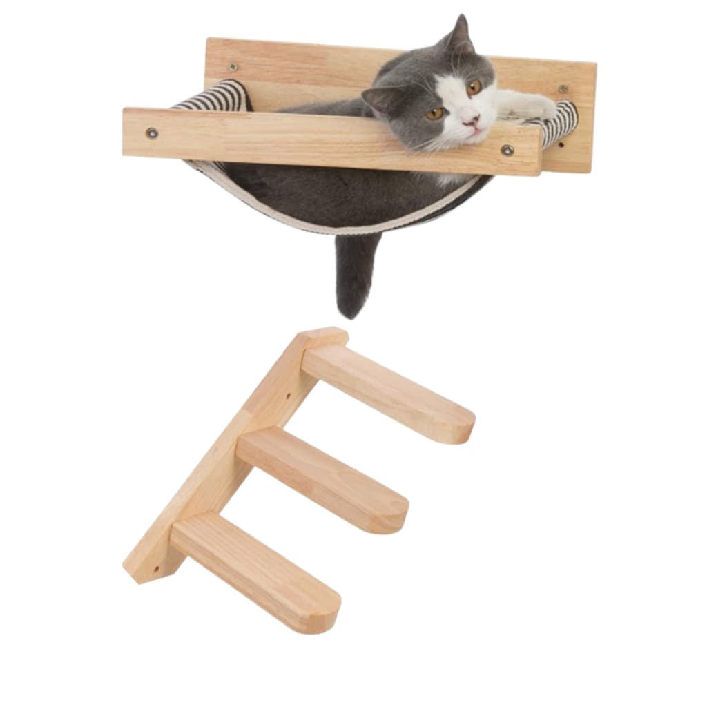 Cama para gatos com escada e prateleira conjunto completo Madeira maciça
