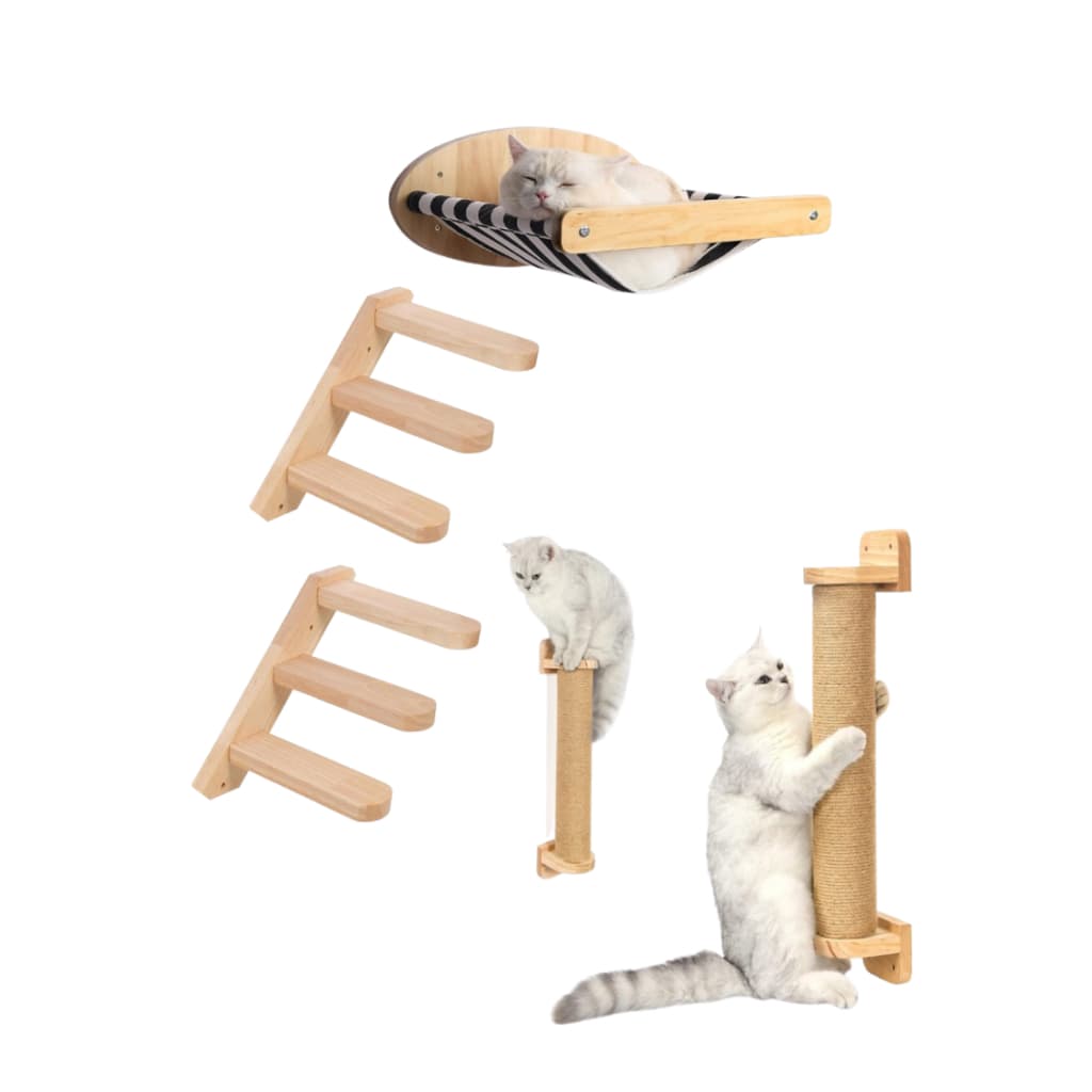 Kit cama para gato + 2 escadas + arranhador parede