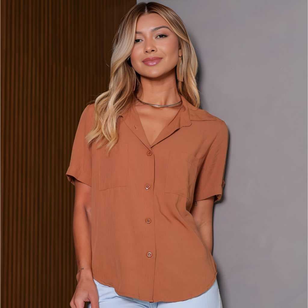 Camisa Feminina Manga Curta social  Lisa elegante/Blusa feminina elegante manga curta