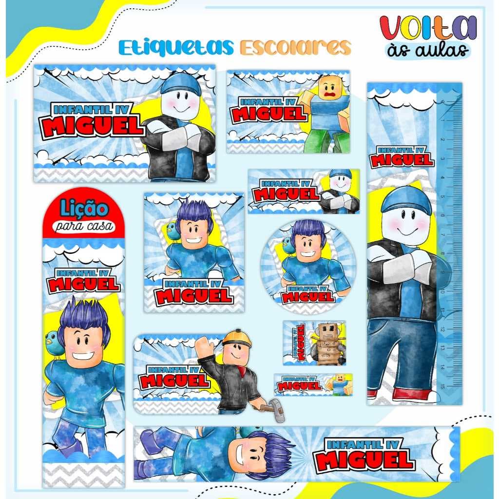 Kit de Etiqueta Escolar ROBLOX Personalizada - Etiqueta Escolar - Etiqueta para material escolar
